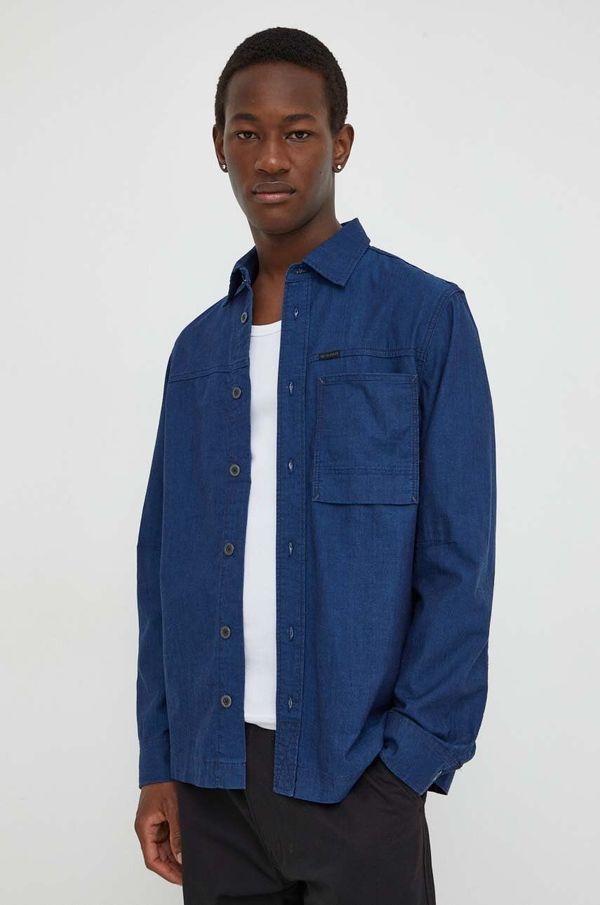 G-Star Raw Pamučna košulja G-Star Raw za muškarce, boja: tamno plava, regular, s klasičnim ovratnikom