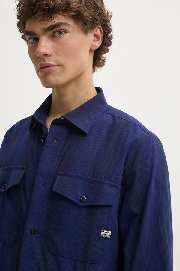 G-Star Raw Pamučna košulja G-Star Raw za muškarce, boja: tamno plava, slim, s talijanskim ovratnikom, D24963-D744