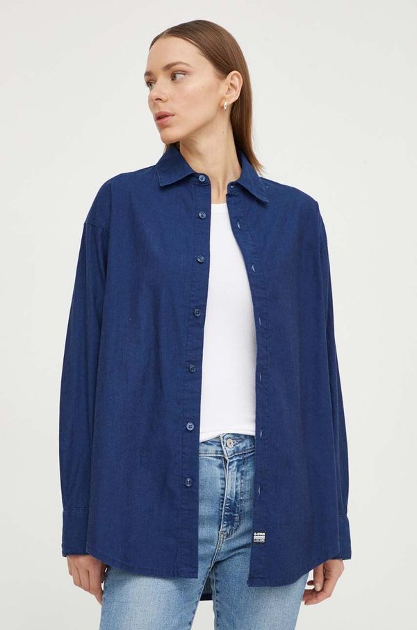 G-Star Raw Pamučna košulja G-Star Raw za žene, boja: tamno plava, relaxed, s klasičnim ovratnikom