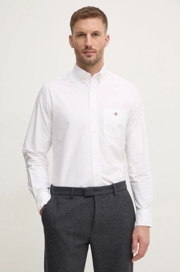 Gant Pamučna košulja Gant za muškarce, boja: bijela, regular, s button-down ovratnikom, 3000200