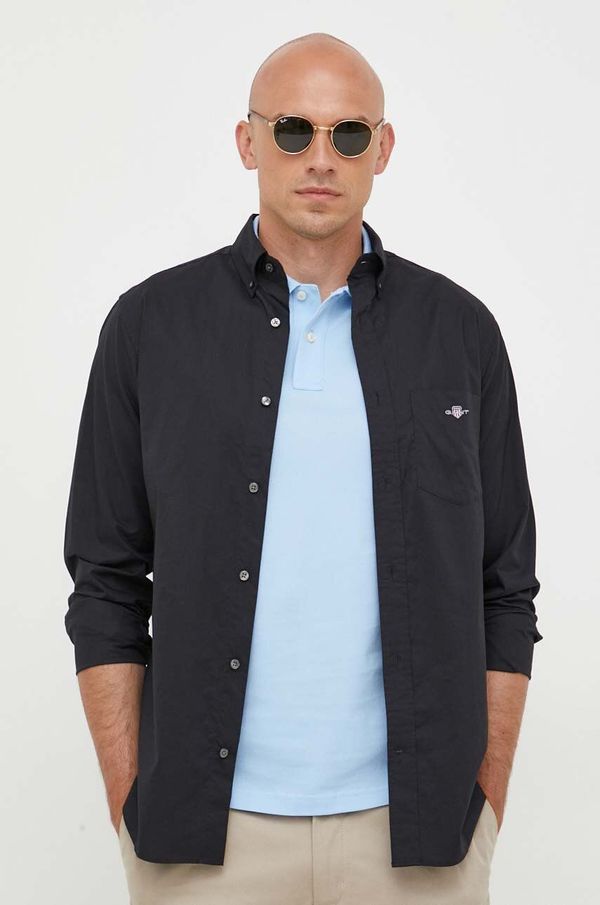 Gant Pamučna košulja Gant za muškarce, boja: crna, regular, o button-down ovratnikom