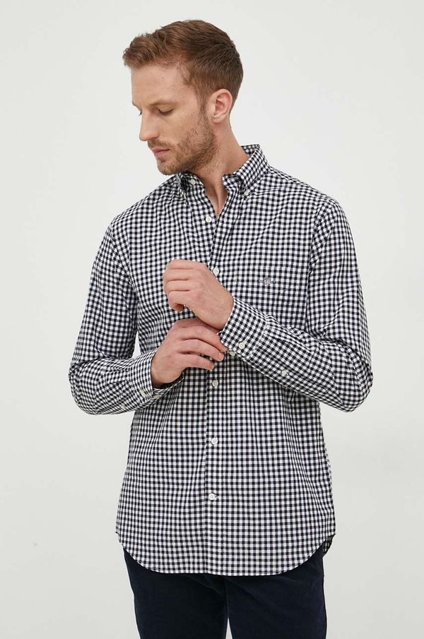 Gant Pamučna košulja Gant za muškarce, boja: crna, regular, s button-down ovratnikom