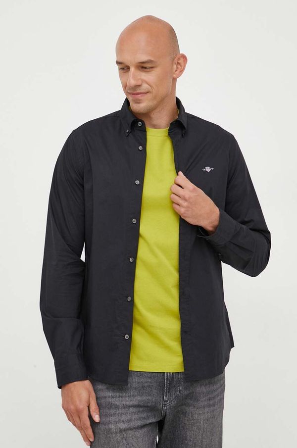 Gant Pamučna košulja Gant za muškarce, boja: crna, slim, s button-down ovratnikom