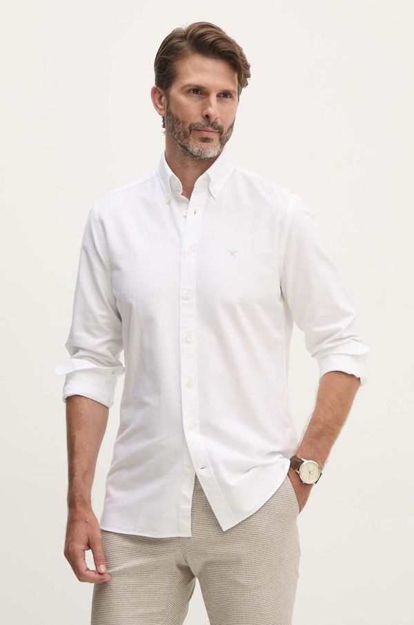 Hackett London Pamučna košulja Hackett London za muškarce, boja: bijela, slim, s button-down ovratnikom, HM309361