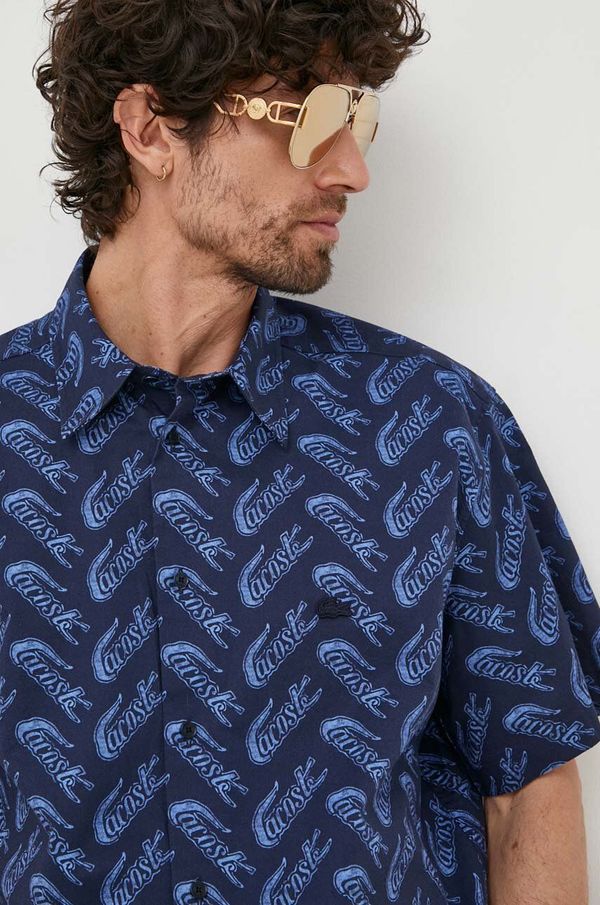 Lacoste Pamučna košulja Lacoste za muškarce, boja: tamno plava, relaxed, s klasičnim ovratnikom