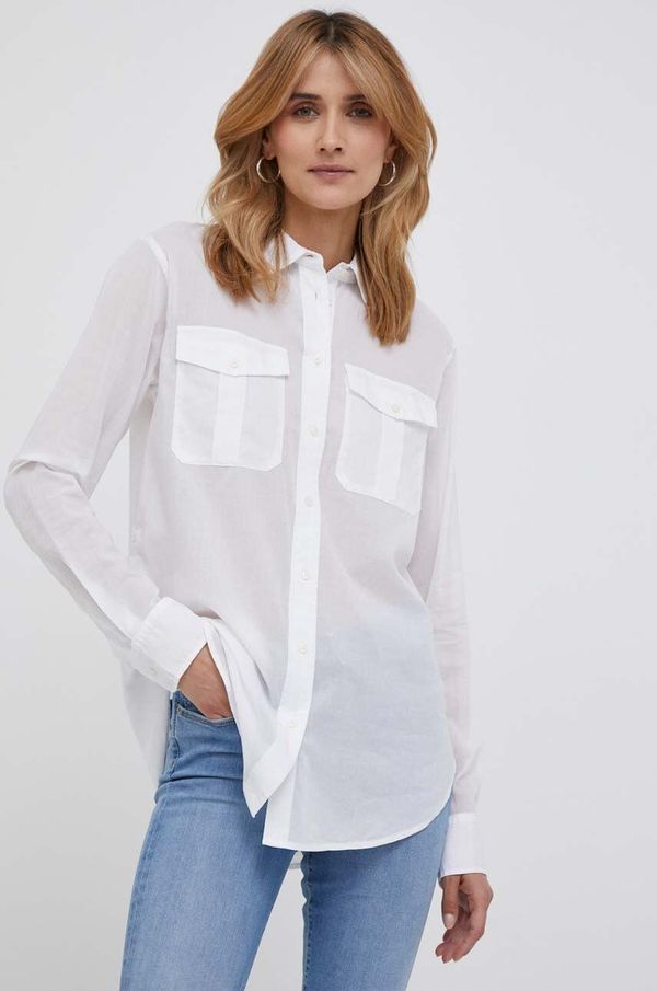 Lauren Ralph Lauren Pamučna košulja Lauren Ralph Lauren za žene, boja: bijela, regular, s klasičnim ovratnikom