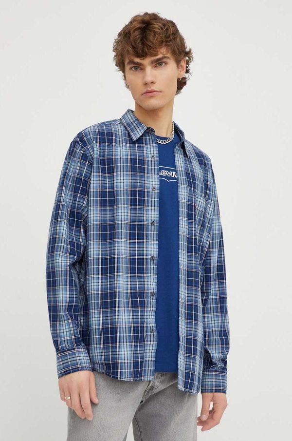 Levi's Pamučna košulja Levi's za muškarce, boja: tamno plava, regular, s klasičnim ovratnikom