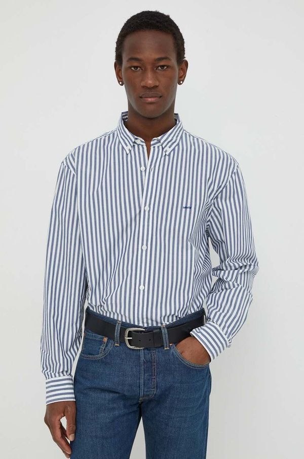 Levi's Pamučna košulja Levi's za muškarce, boja: tamno plava, relaxed, s button-down ovratnikom