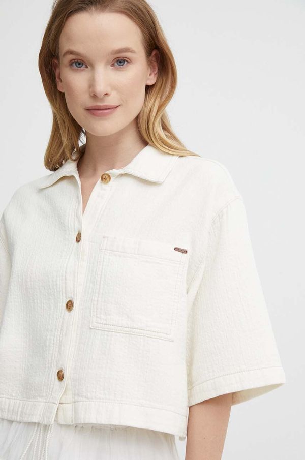 Pepe Jeans Pamučna košulja Pepe Jeans ELLE ECRU za žene, boja: bež, relaxed, s klasičnim ovratnikom, PL304844