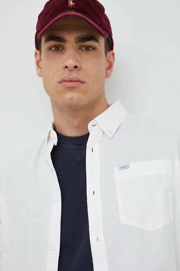 Pepe Jeans Pamučna košulja Pepe Jeans Fabio za muškarce, boja: bijela, regular, o button-down ovratnikom