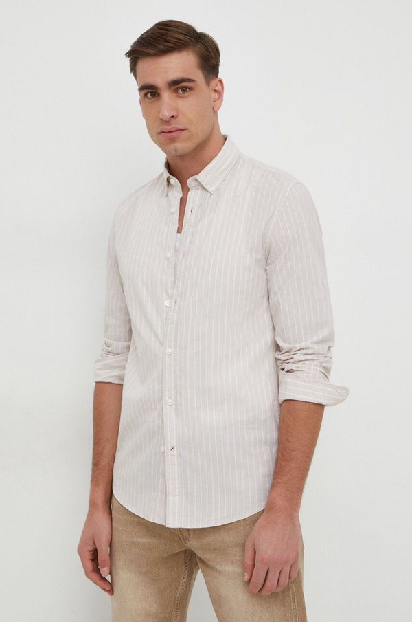 Pepe Jeans Pamučna košulja Pepe Jeans za muškarce, boja: bež, regular, s button-down ovratnikom