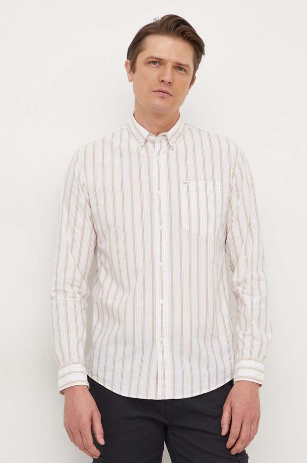 Pepe Jeans Pamučna košulja Pepe Jeans za muškarce, boja: bijela, regular, s button-down ovratnikom