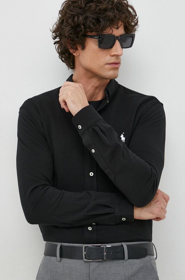Polo Ralph Lauren Pamučna košulja Polo Ralph Lauren za muškarce, boja: crna, regular, o button-down ovratnikom