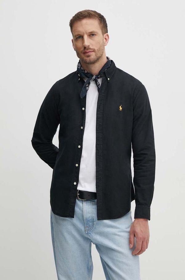 Polo Ralph Lauren Pamučna košulja Polo Ralph Lauren za muškarce, boja: crna, slim, s button-down ovratnikom, 710767828