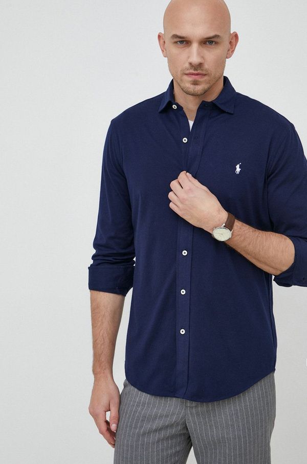 Polo Ralph Lauren Pamučna košulja Polo Ralph Lauren za muškarce, boja: tamno plava, regular, s klasičnim ovratnikom