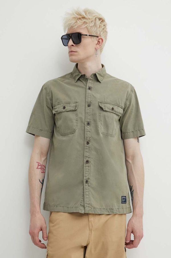 Superdry Pamučna košulja Superdry za muškarce, boja: zelena, regular, s klasičnim ovratnikom