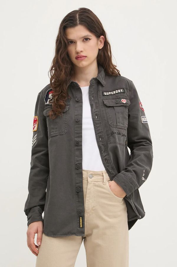 Superdry Pamučna košulja Superdry za žene, boja: siva, regular, s klasičnim ovratnikom, W4010437A-AFB