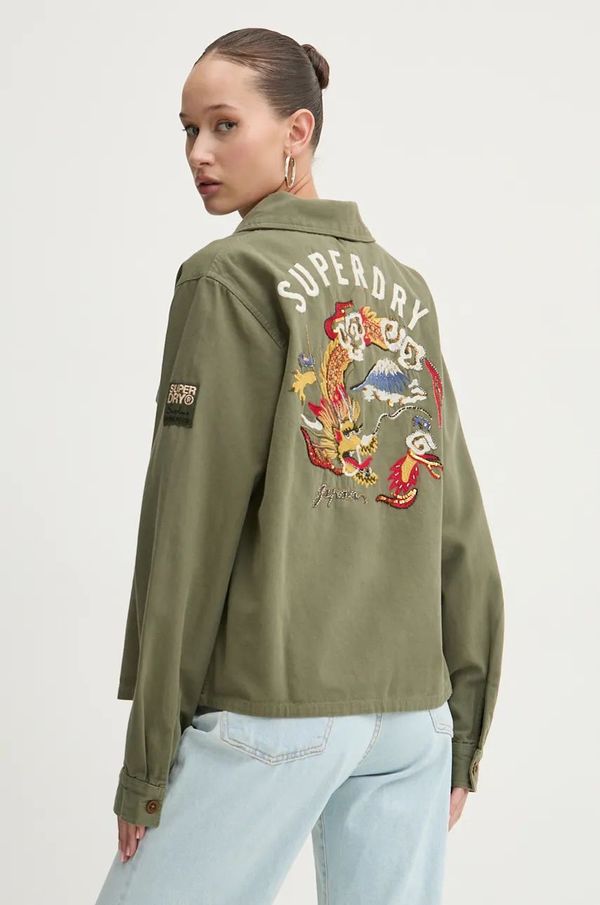 Superdry Pamučna košulja Superdry za žene, boja: zelena, regular, s klasičnim ovratnikom, W5011791A-SA2