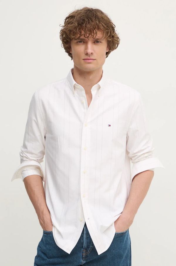 Tommy Hilfiger Pamučna košulja Tommy Hilfiger za muškarce, boja: bež, regular, s button-down ovratnikom, MW0MW37569