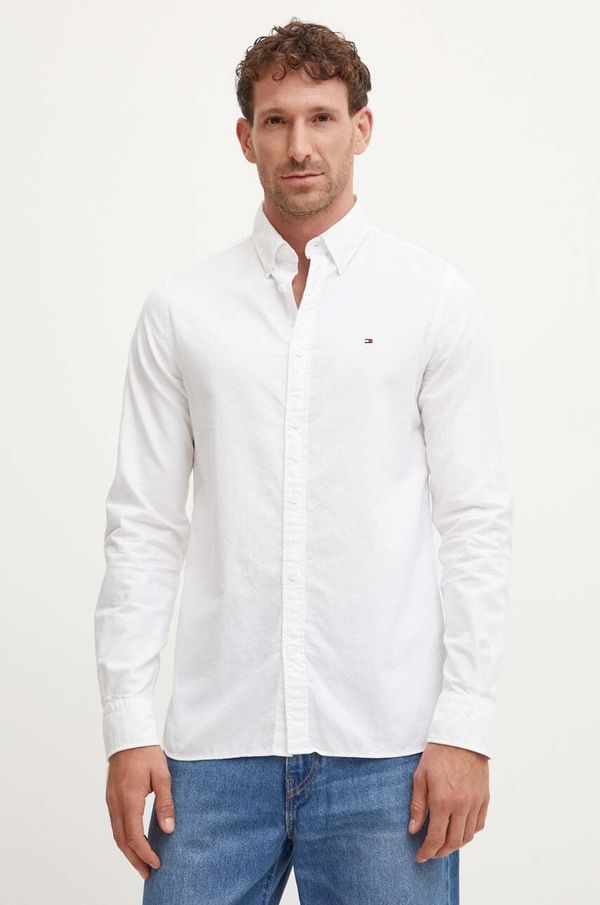 Tommy Hilfiger Pamučna košulja Tommy Hilfiger za muškarce, boja: bijela, slim, s button-down ovratnikom, MW0MW35769