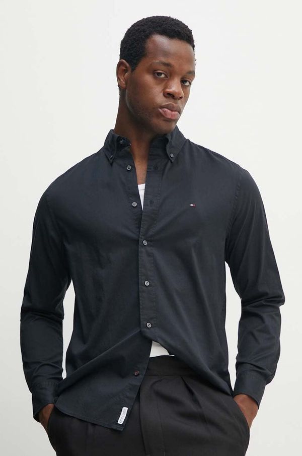 Tommy Hilfiger Pamučna košulja Tommy Hilfiger za muškarce, boja: crna, regular, s button-down ovratnikom, MW0MW25035