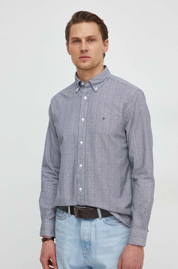 Tommy Hilfiger Pamučna košulja Tommy Hilfiger za muškarce, boja: crna, regular, s button-down ovratnikom