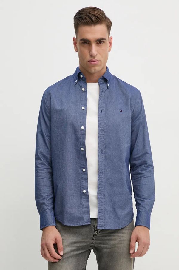 Tommy Hilfiger Pamučna košulja Tommy Hilfiger za muškarce, boja: tamno plava, regular, s button-down ovratnikom, MW0MW35774