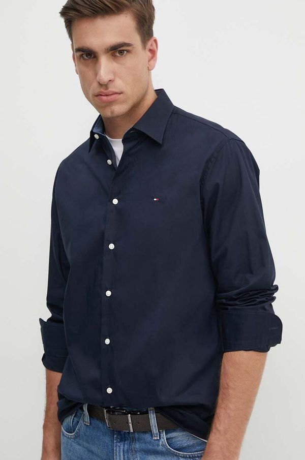Tommy Hilfiger Pamučna košulja Tommy Hilfiger za muškarce, boja: tamno plava, regular, s klasičnim ovratnikom, MW0MW35810