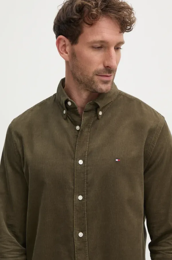 Tommy Hilfiger Pamučna košulja Tommy Hilfiger za muškarce, boja: zelena, regular, s button-down ovratnikom, MW0MW36847
