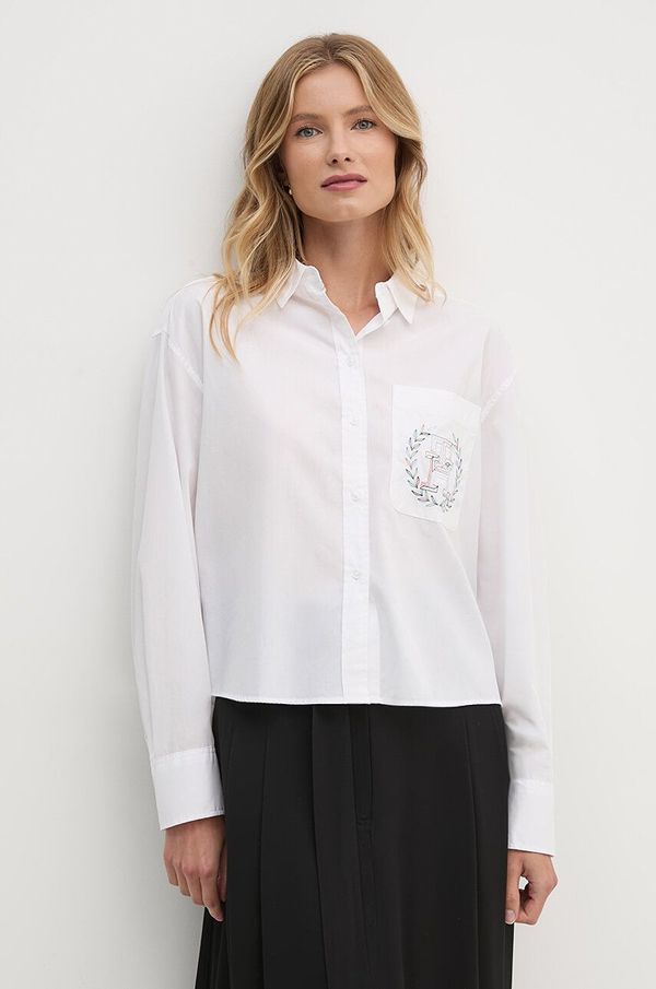 Tommy Hilfiger Pamučna košulja Tommy Hilfiger za žene, boja: bijela, relaxed, s klasičnim ovratnikom, WW0WW41401