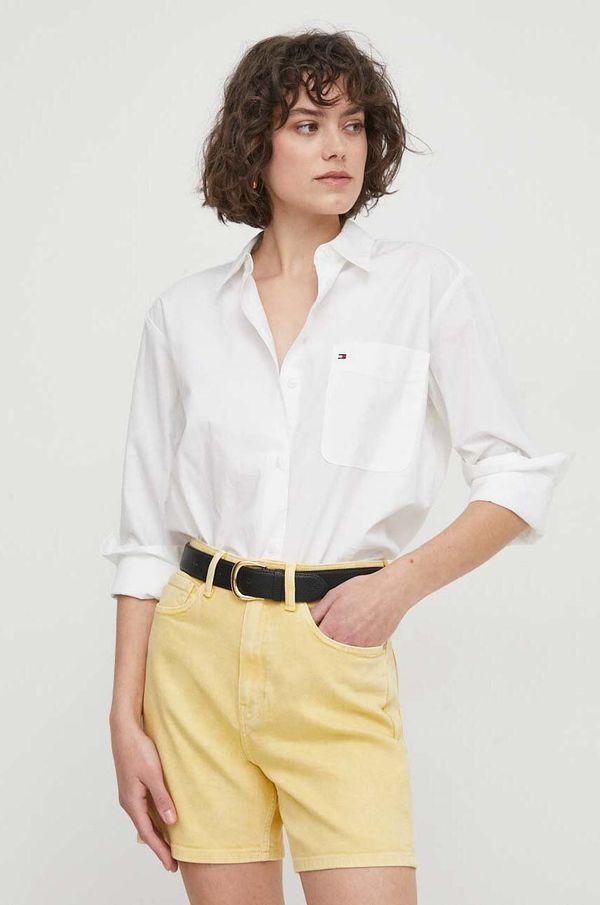 Tommy Hilfiger Pamučna košulja Tommy Hilfiger za žene, boja: bijela, relaxed, s klasičnim ovratnikom, WW0WW41410