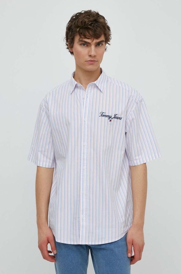 Tommy Jeans Pamučna košulja Tommy Jeans za muškarce, boja: bijela, relaxed, s klasičnim ovratnikom, DM0DM18955