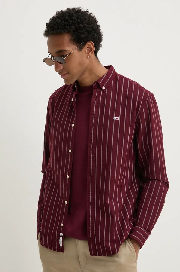 Tommy Jeans Pamučna košulja Tommy Jeans za muškarce, boja: bordo, regular, s button-down ovratnikom, DM0DM19646