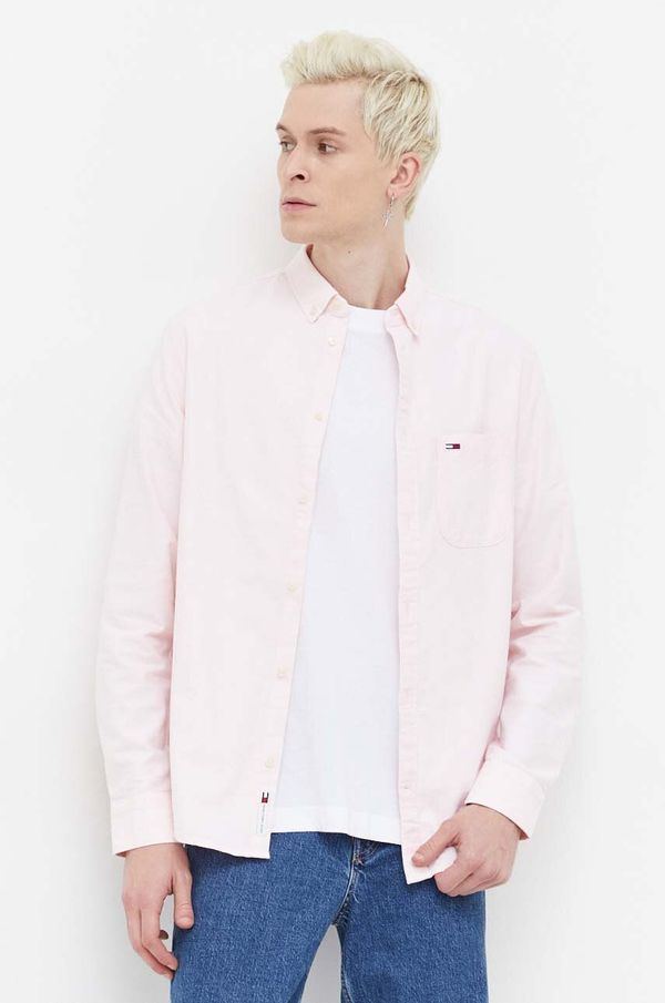 Tommy Jeans Pamučna košulja Tommy Jeans za muškarce, boja: ružičasta, regular, s button-down ovratnikom, DM0DM18335