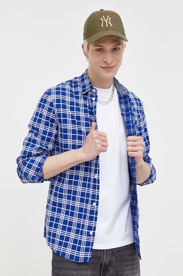 Tommy Jeans Pamučna košulja Tommy Jeans za muškarce, boja: tamno plava, regular, s klasičnim ovratnikom