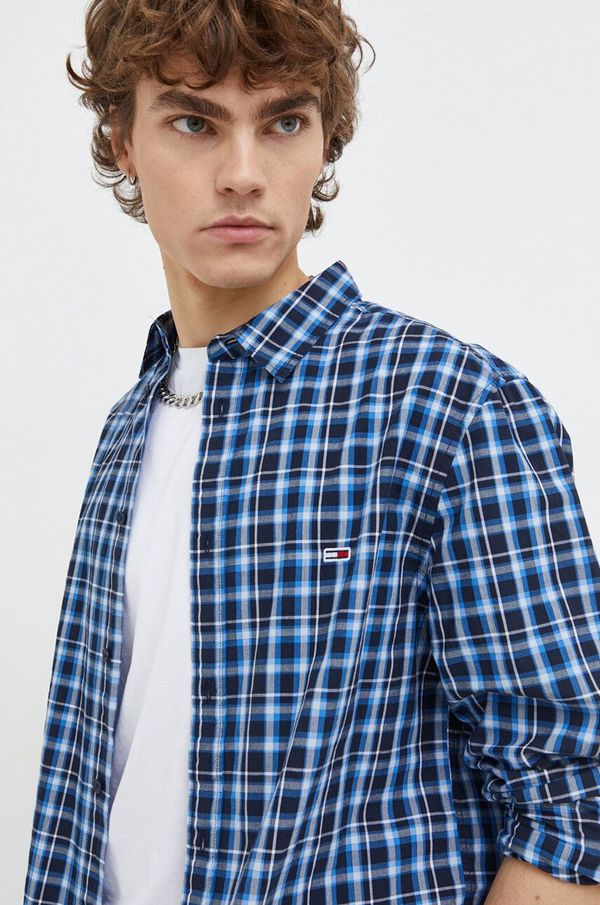 Tommy Jeans Pamučna košulja Tommy Jeans za muškarce, boja: tamno plava, regular, s klasičnim ovratnikom