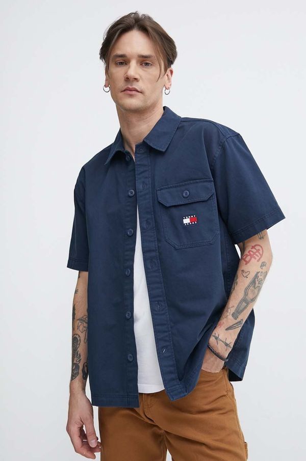 Tommy Jeans Pamučna košulja Tommy Jeans za muškarce, boja: tamno plava, relaxed, s klasičnim ovratnikom, DM0DM18969