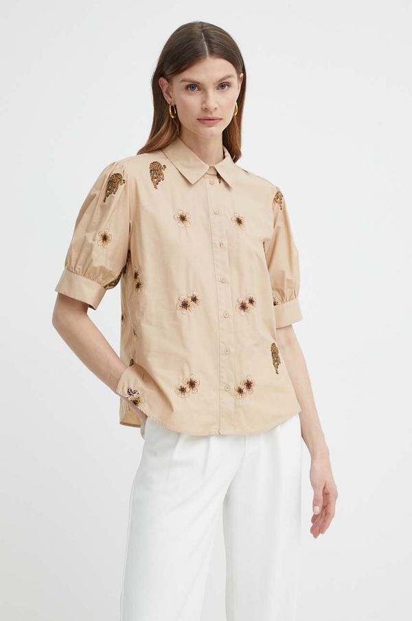 Twinset Pamučna košulja Twinset za žene, boja: bež, regular, s klasičnim ovratnikom