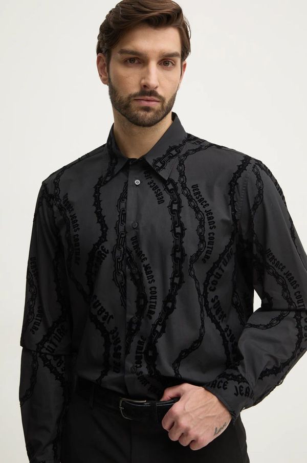 Versace Jeans Couture Pamučna košulja Versace Jeans Couture za muškarce, boja: crna, regular, s klasičnim ovratnikom, 77GAL2R0 NS509