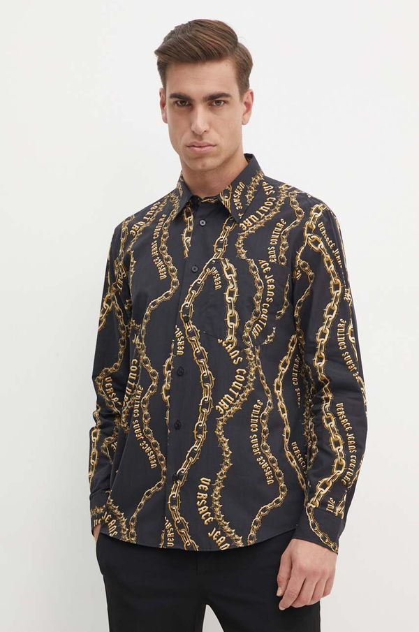Versace Jeans Couture Pamučna košulja Versace Jeans Couture za muškarce, boja: crna, regular, s klasičnim ovratnikom, 77GAL2R1 NS485
