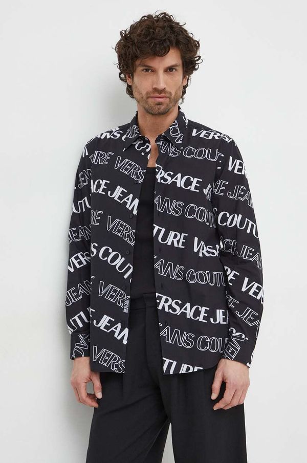 Versace Jeans Couture Pamučna košulja Versace Jeans Couture za muškarce, boja: crna, regular, s klasičnim ovratnikom
