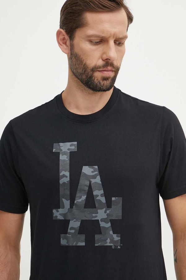 47 brand Pamučna majica 47 brand MLB Los Angeles Dodgers za muškarce, boja: crna, s tiskom, BB012TEMECH608510JK