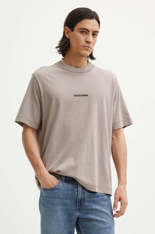 Abercrombie & Fitch Pamučna majica Abercrombie & Fitch za muškarce, boja: bež, s aplikacijom, KI123-1039