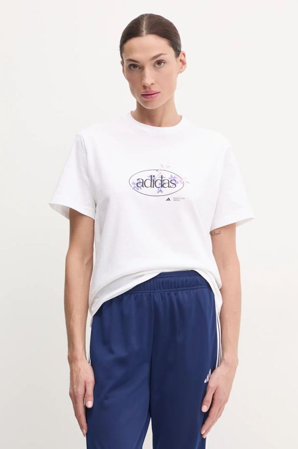 adidas Pamučna majica adidas W Elem Flrl Tee za žene, boja: bijela, JI9432