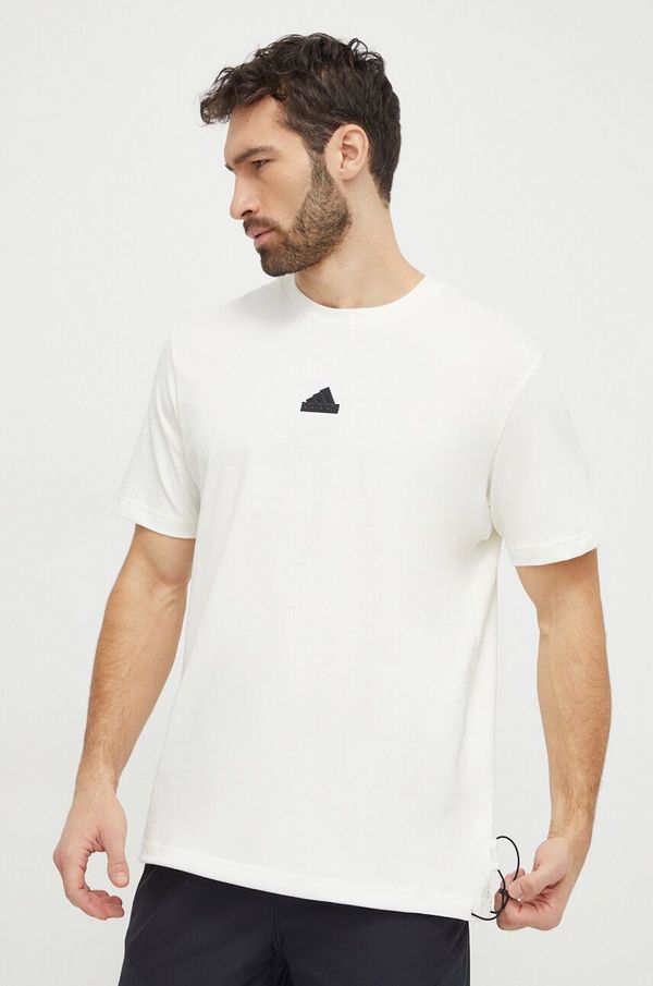 adidas Pamučna majica adidas za muškarce, boja: bež, s aplikacijom