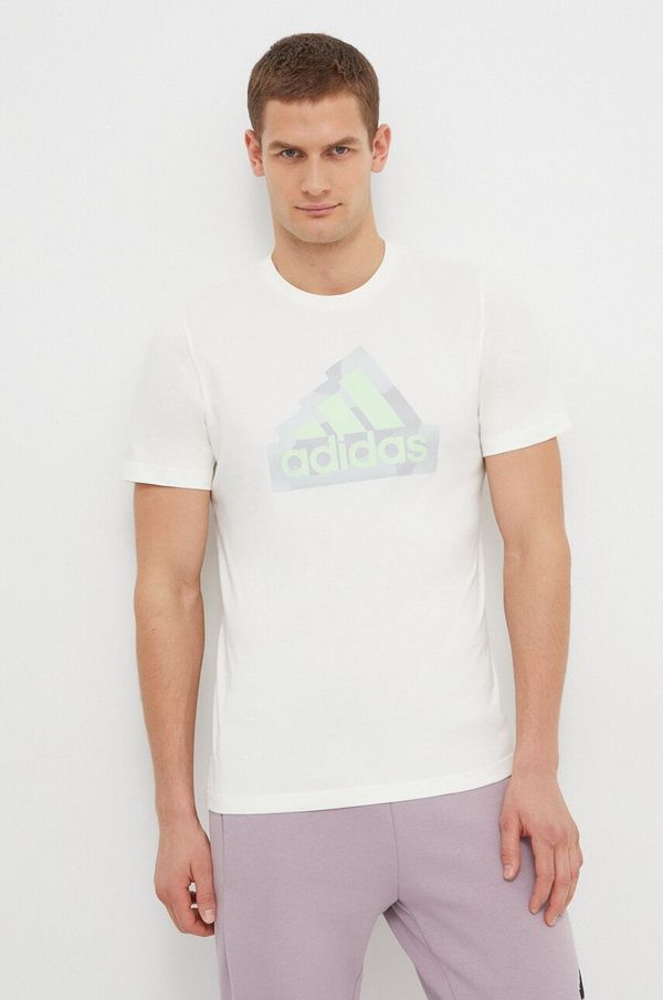 adidas Pamučna majica adidas za muškarce, boja: bež, s tiskom