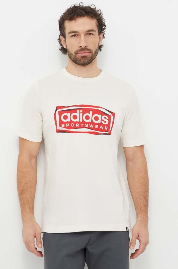 adidas Pamučna majica adidas za muškarce, boja: bež, s tiskom IS2880