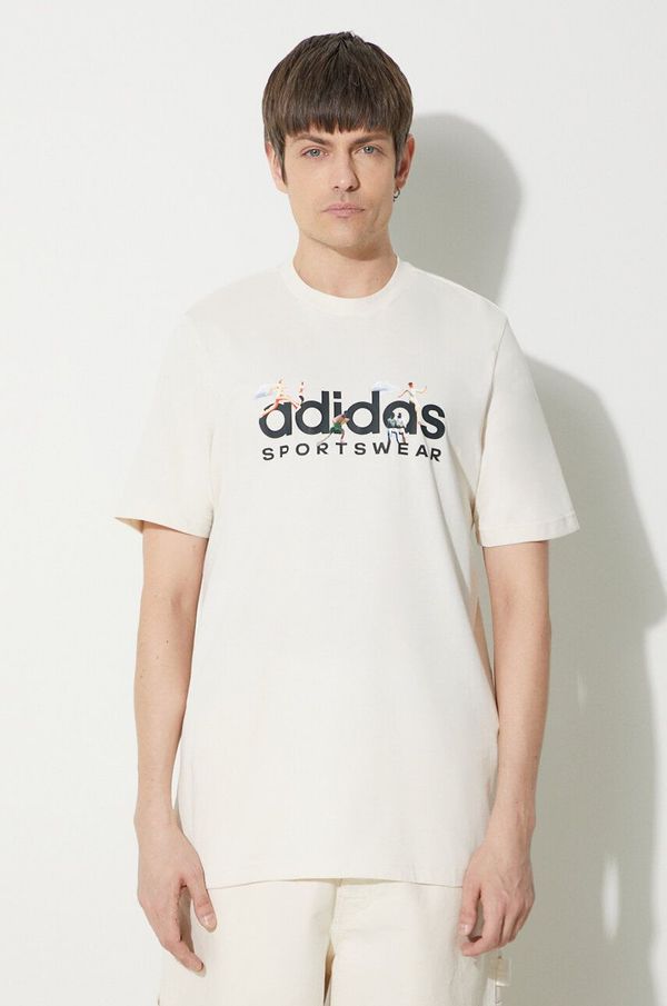 adidas Pamučna majica adidas za muškarce, boja: bež, s tiskom