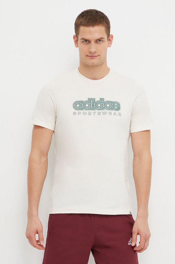 adidas Pamučna majica adidas za muškarce, boja: bež, s tiskom