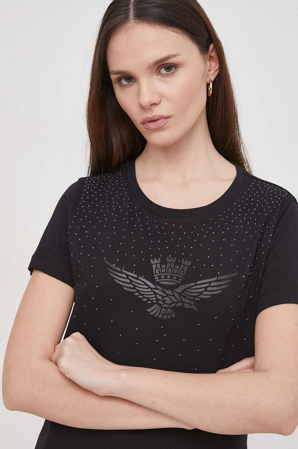 Aeronautica Militare Pamučna majica Aeronautica Militare za žene, boja: crna